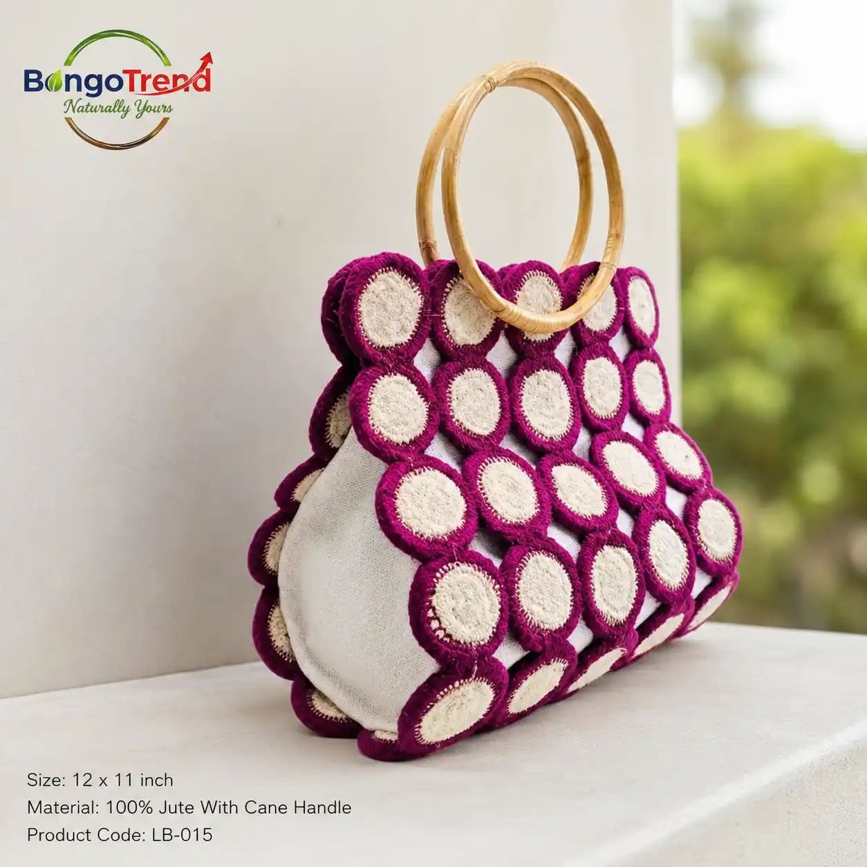 BongoTrend Party Bag – Circle Mosaic Jute Tote in Magenta
