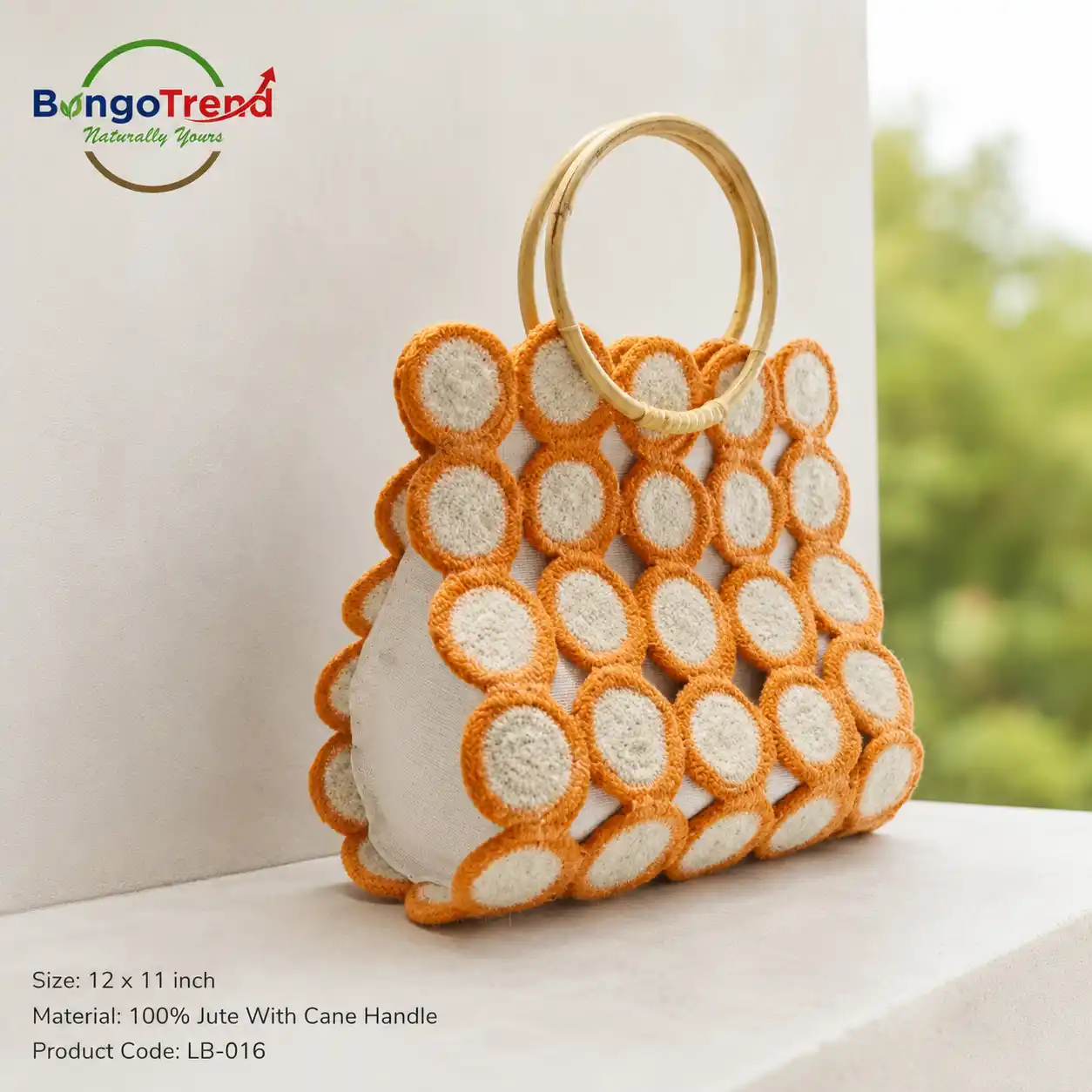 BongoTrend Party Bag – Circle Mosaic Jute Tote in Orange & White