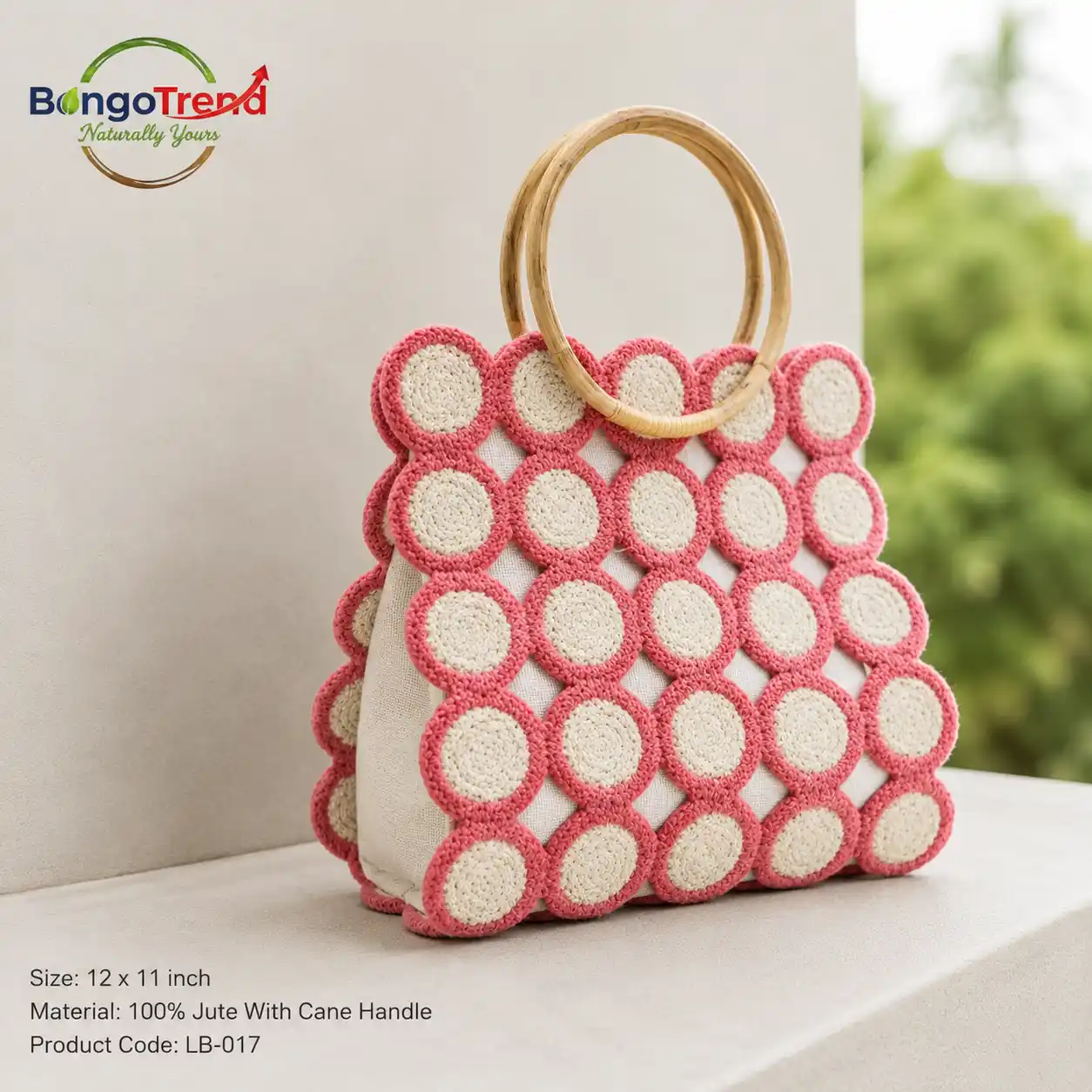 BongoTrend Party Bag – Circle Mosaic Jute Tote in Pink