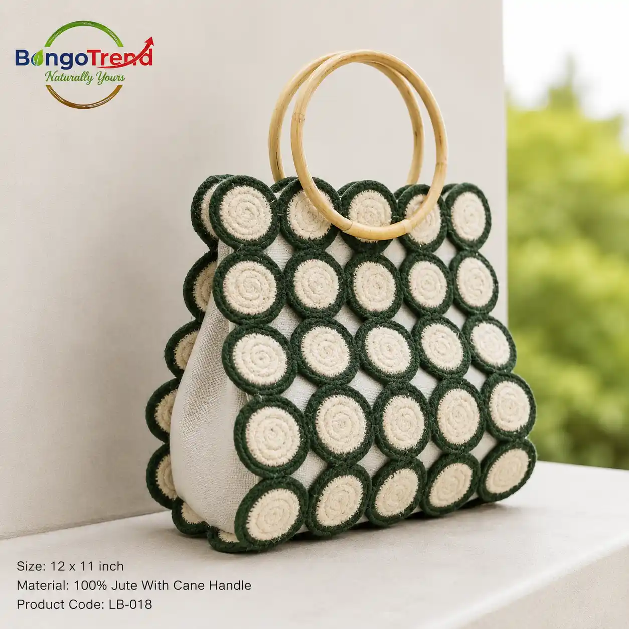 BongoTrend Party Bag – Circle Mosaic Jute Tote in Green