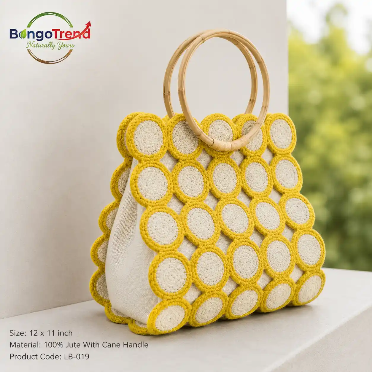 BongoTrend Party Bag – Circle Mosaic Jute Tote with Cane Handle