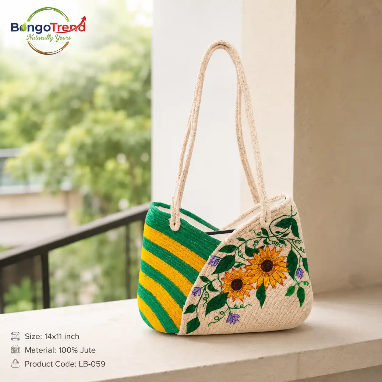 BongoTrend Tulip Hand-Painted Jute Shoulder Bag