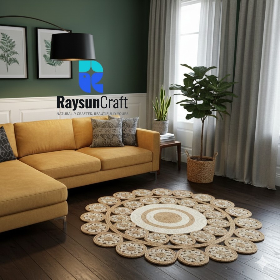 Premium Mandela Jute Rugs for Living Room & Bedroom  | Code: RG-007