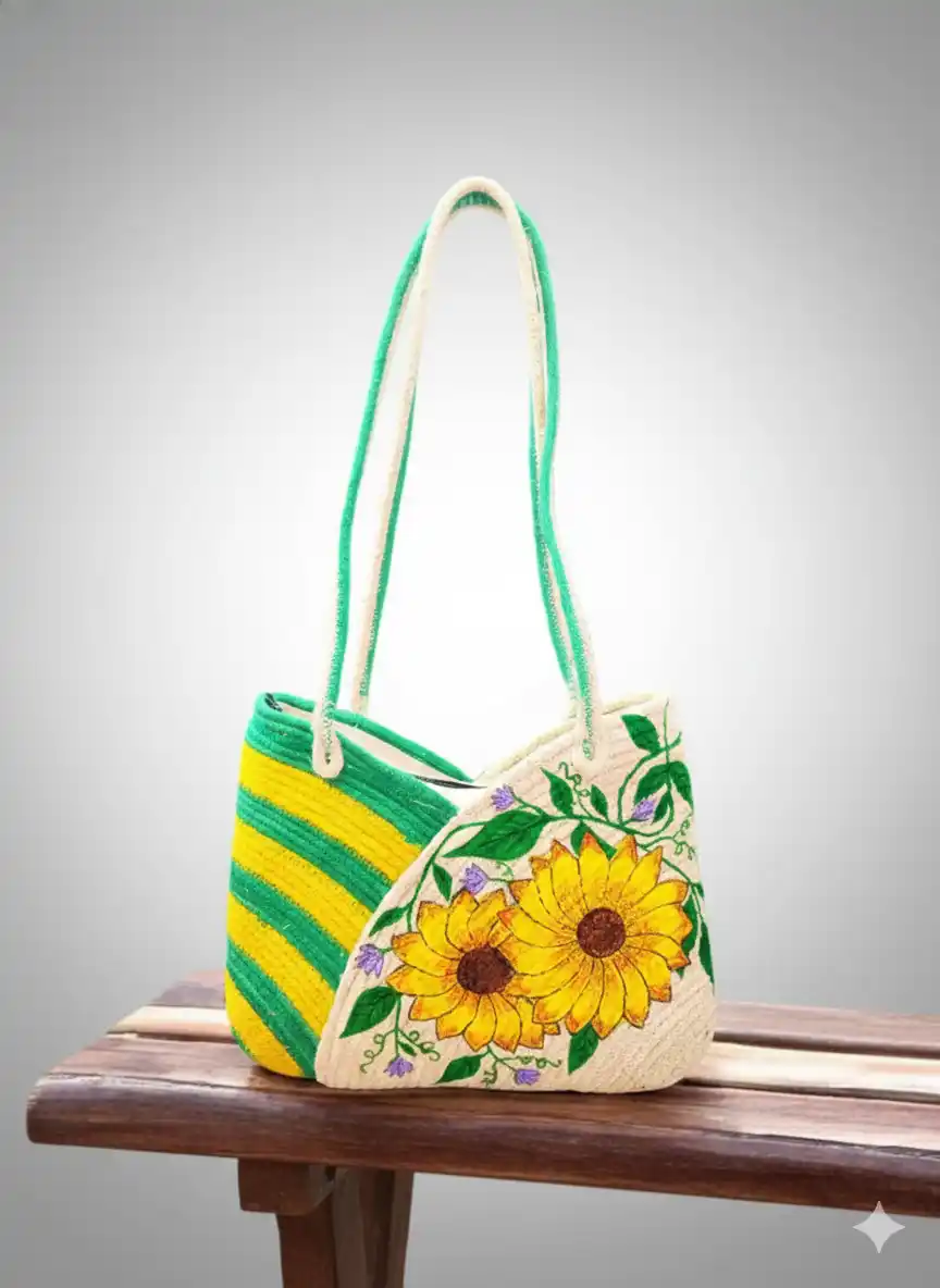 Hand Painted Jute Bag for Women – Washable, Eco-Friendly | BongoTrend | LB-002