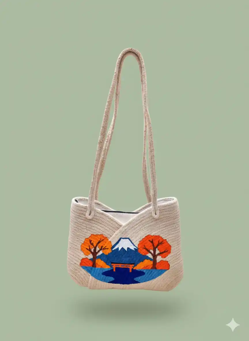 Hand Painted Jute Bag for Women – Washable, Eco-Friendly | BongoTrend | LB-003