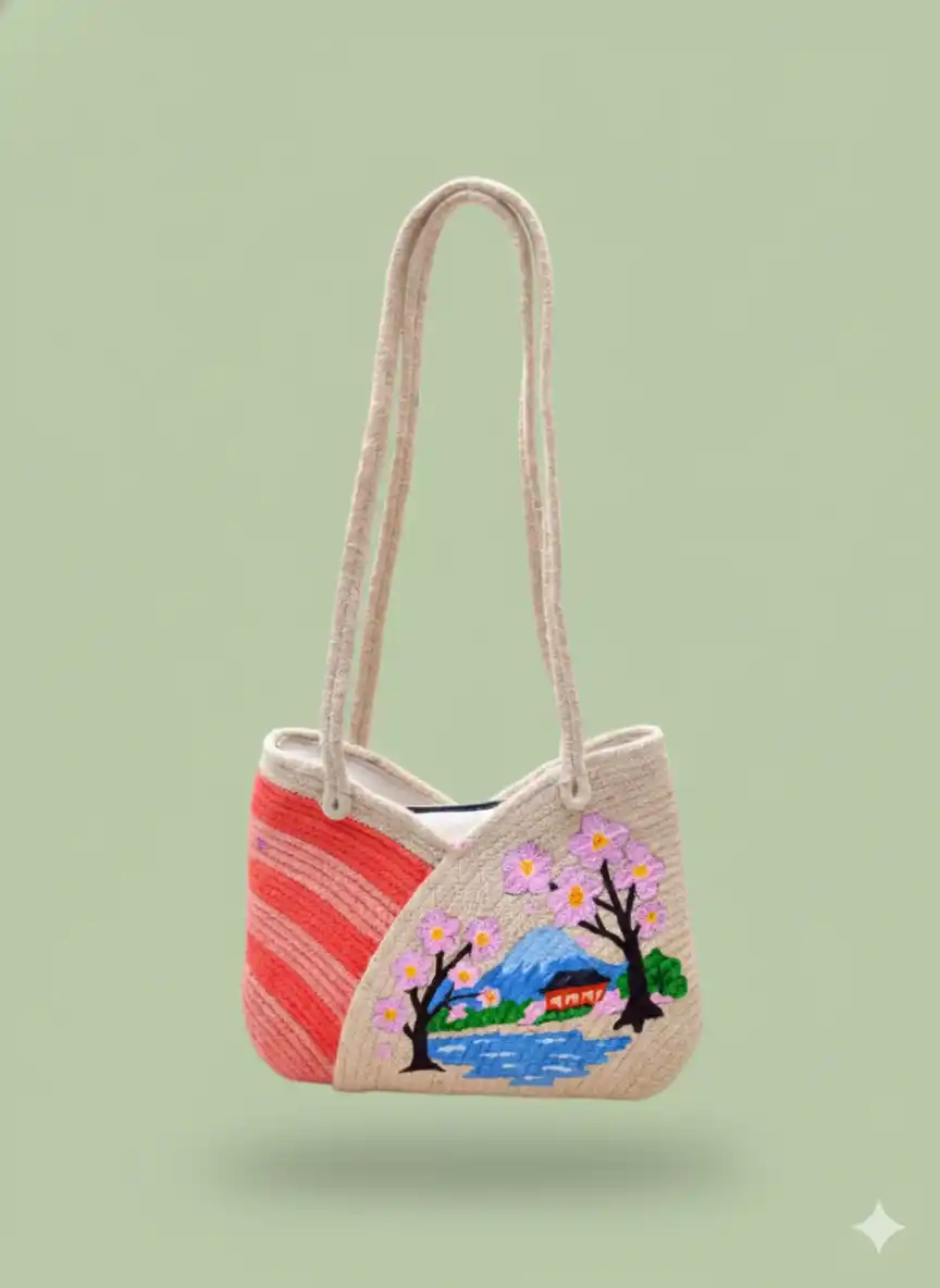 Hand Painted Jute Bag for Women – Washable, Eco-Friendly | BongoTrend | LB-007