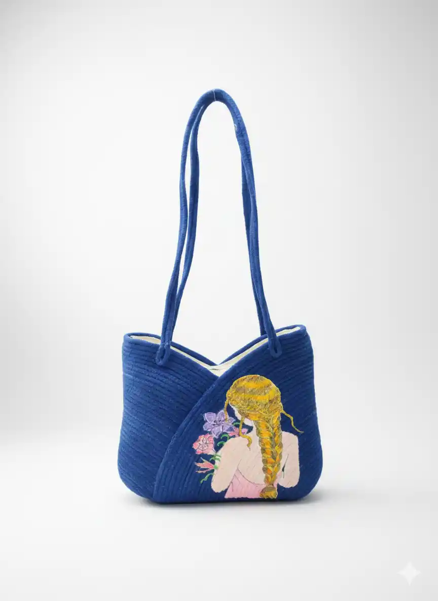 Hand Painted Jute Bag for Women – Washable, Eco-Friendly | BongoTrend | LB-009